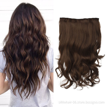 Low Price Black Brown Soft Long 24 inch Heat Resistant Fiber Wavy Clip in Hair Extension One Piece Synthetic Hair Extensions
